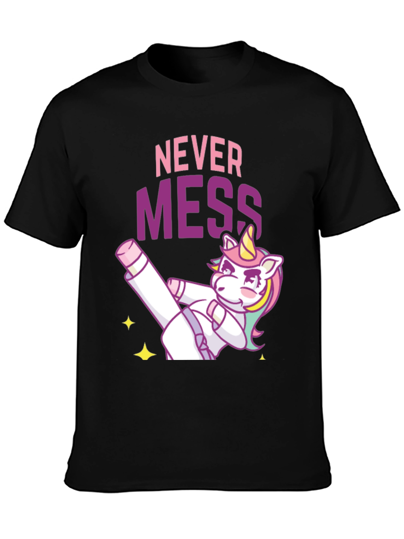Black Never Mess Funny Unicorn Graphic Tee view 3