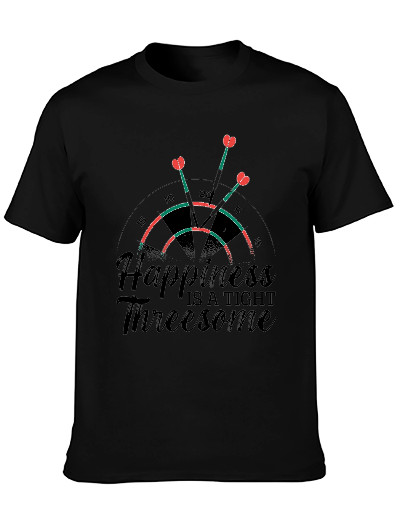 Black Happiness Threesome Dartboard T-Shirt view 3