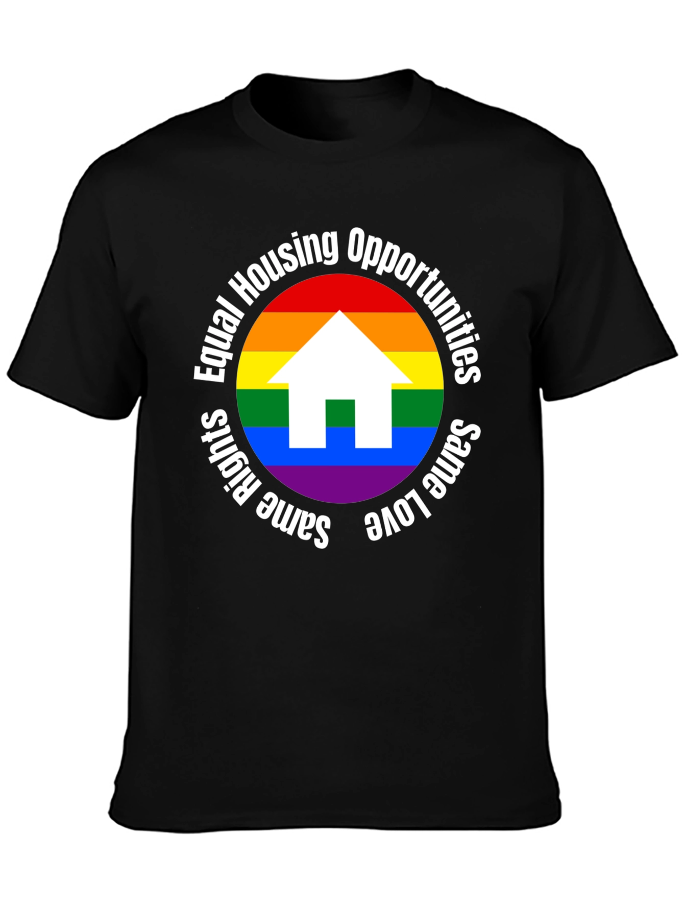 Black Equal Housing Opportunities Rainbow Pride T-Shirt view 3