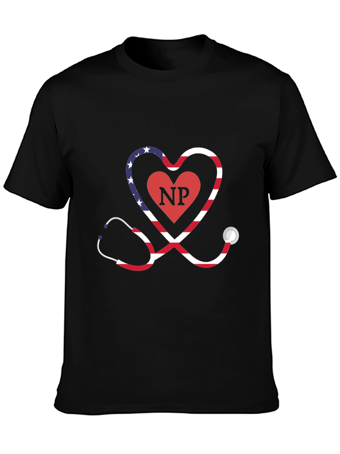 Black Nurse Practitioner Stethoscope Heart T-Shirt view 3