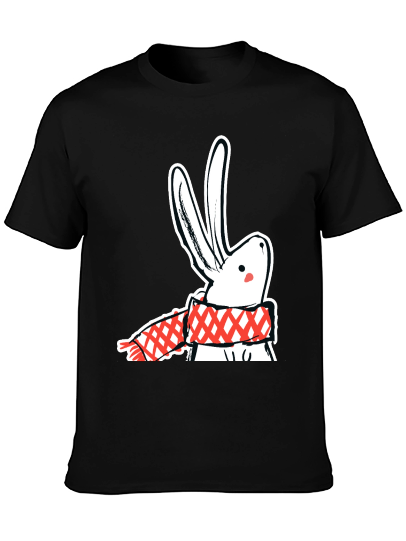 Black Black T-Shirt with Rabbit & Scarf Graphic view 3