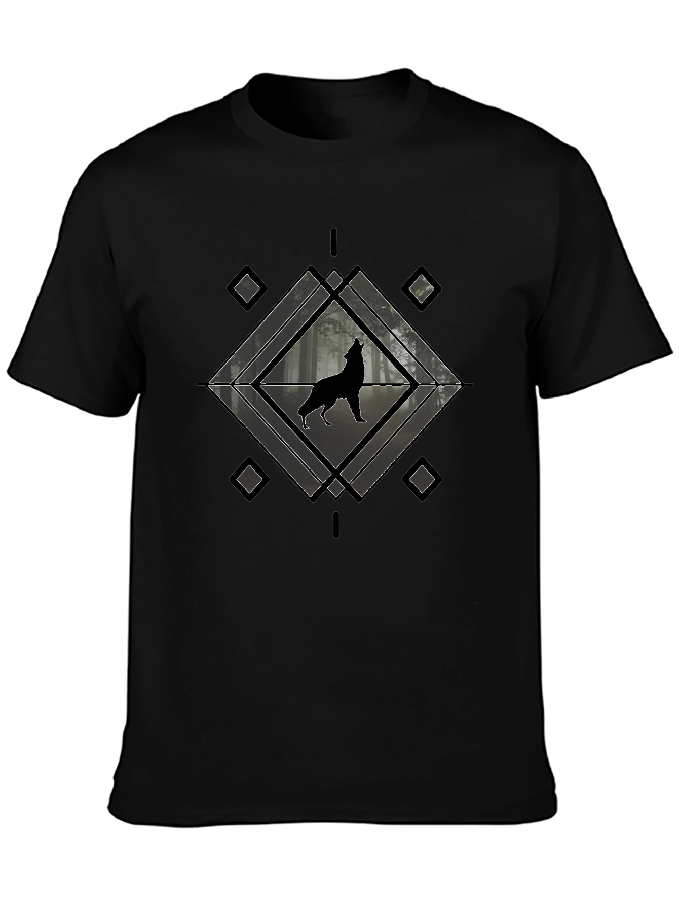Black Wolf Silhouette Graphic Tee - Black Crew Neck view 3
