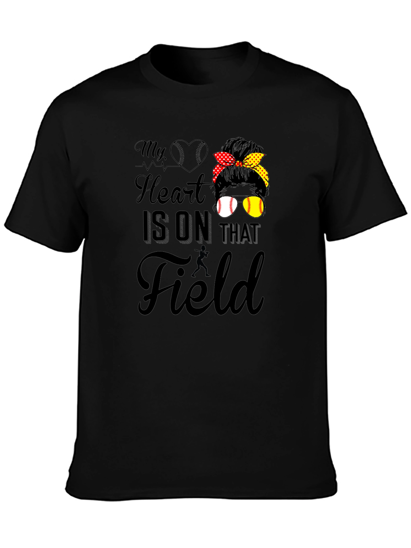 Black My Heart Is On That Field T-Shirt - Baseball Mom Tee view 3