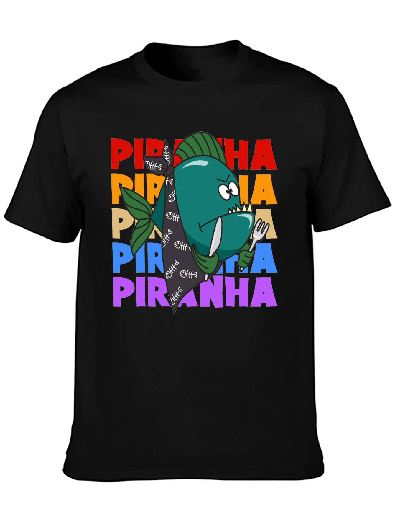 Black Piranha Graphic T-Shirt - Funny Fish Design view 3