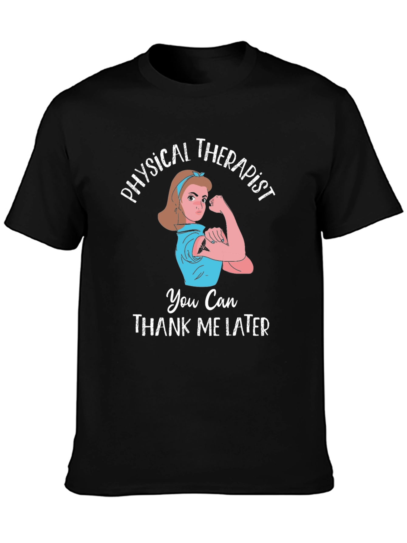 Black Physical Therapist T-Shirt | Rosie the Riveter Design view 3