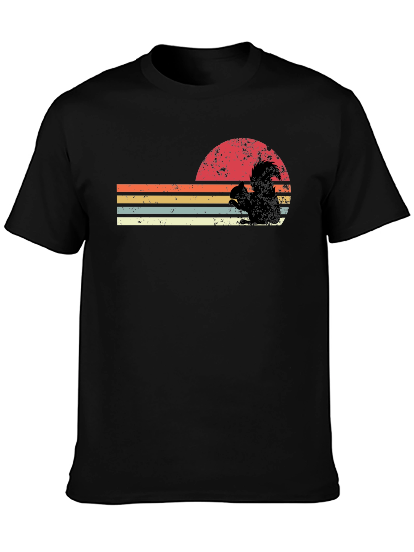 Black Retro Squirrel Sunset Graphic Tee - Black view 3
