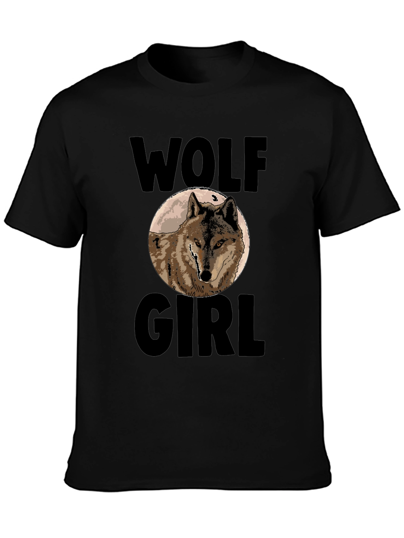 Black Wolf Girl Graphic Print T-Shirt - Black view 3