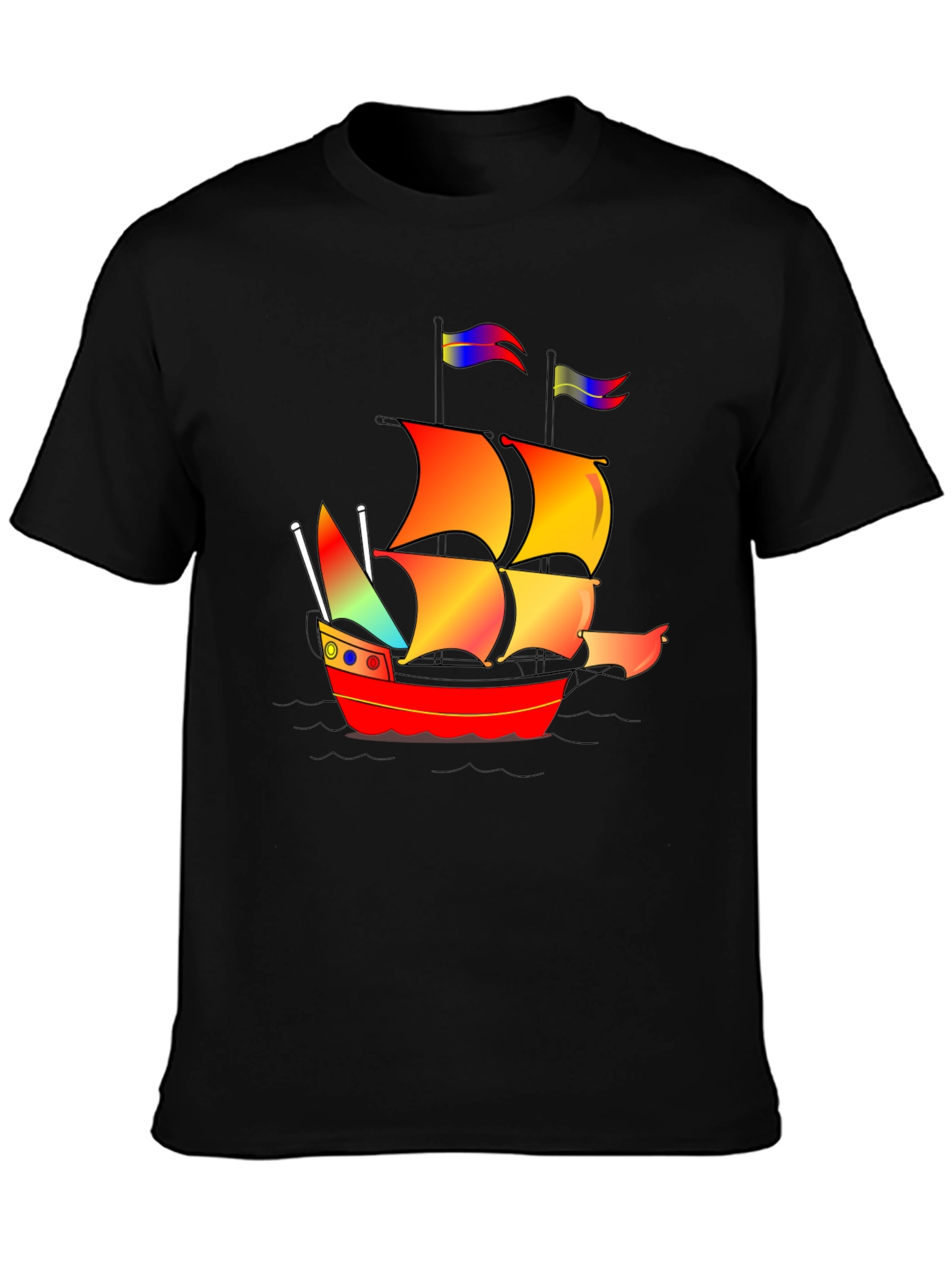 Black Colorful Pirate Ship Graphic Tee view 3