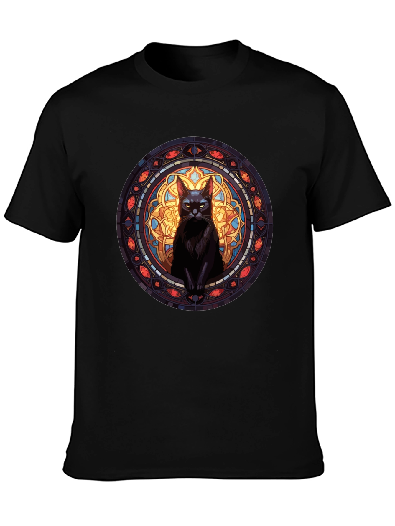 Black Stained Glass Cat Graphic Tee view 3