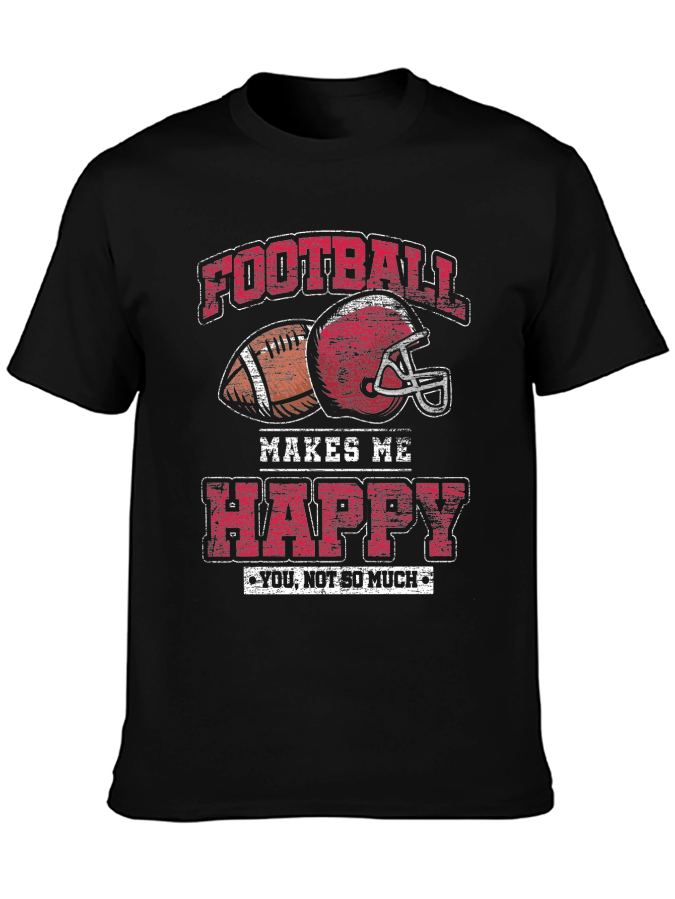 Black Football Makes Me Happy Graphic T-Shirt view 3
