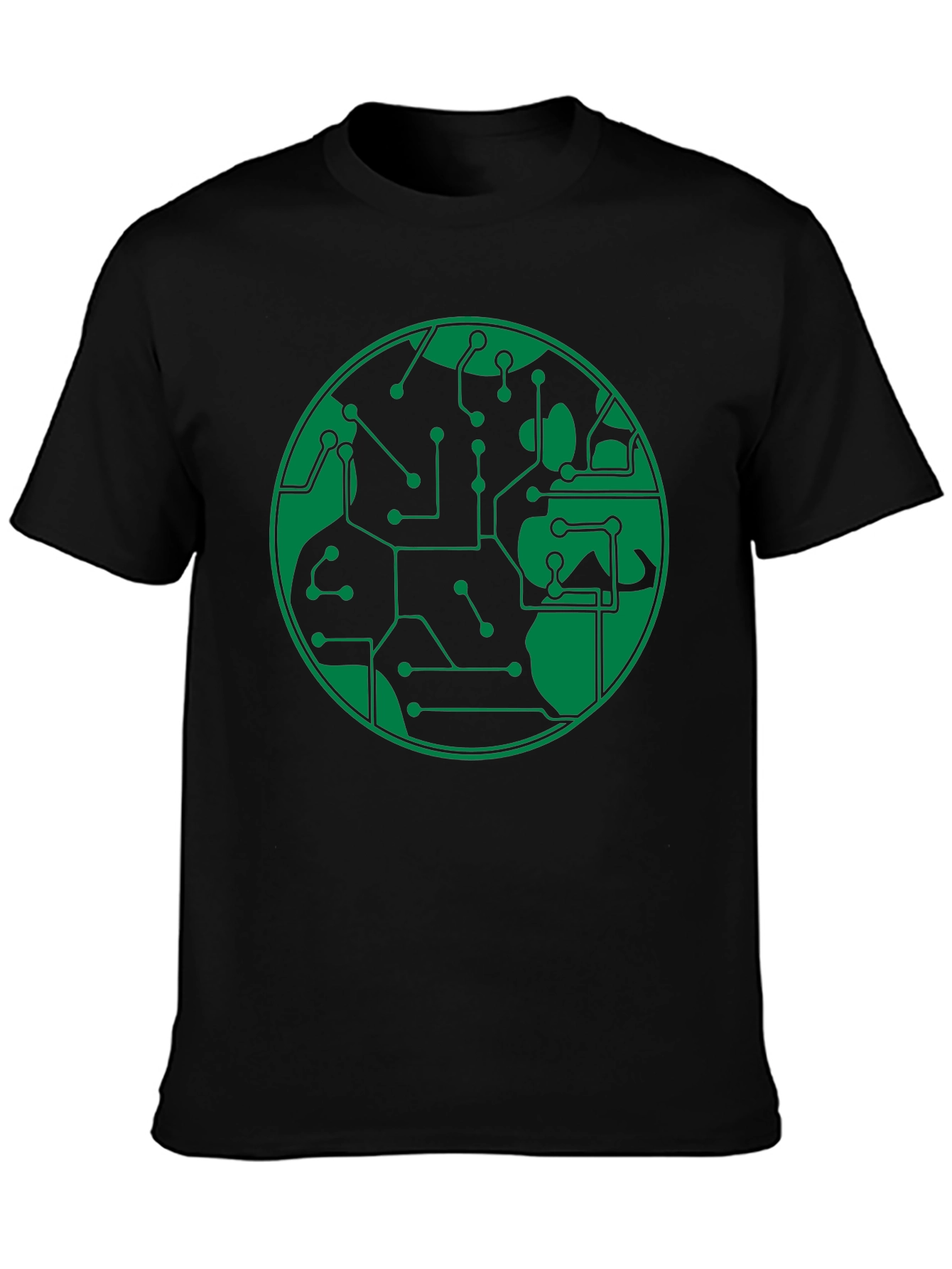 Black Circuit Board Earth Graphic T-Shirt - Black view 3