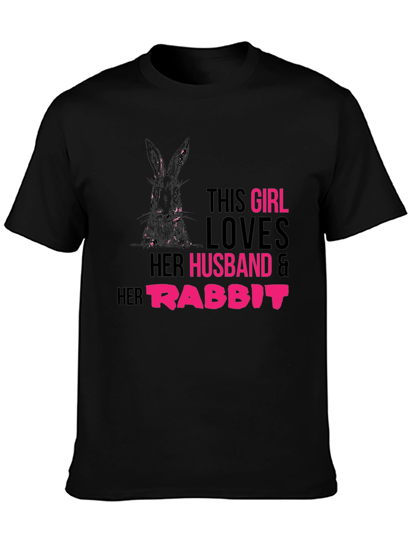 Black Girl Loves Husband and Rabbit T-Shirt view 3