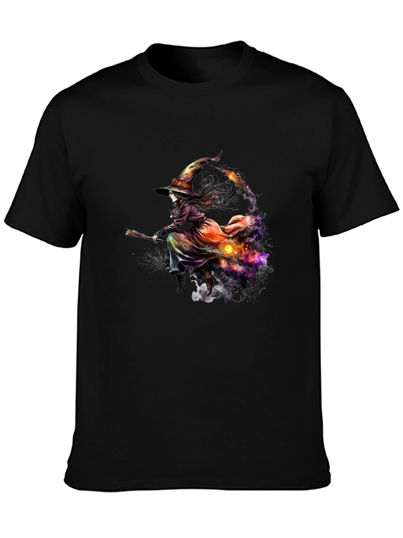 Black Witch Broom Halloween T-Shirt view 3