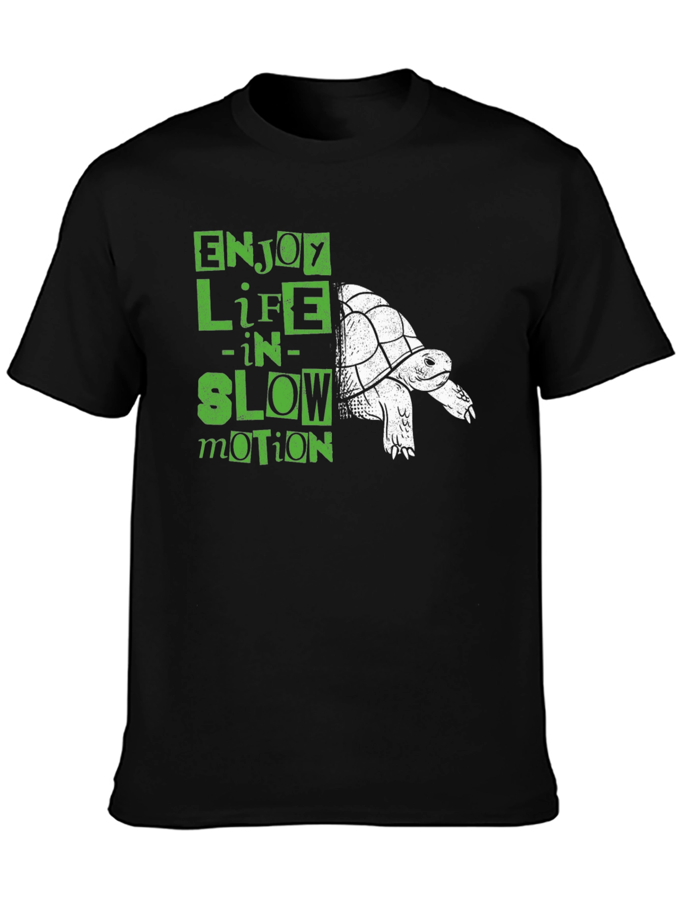 Black Enjoy Life in Slow Motion Turtle T-Shirt view 3