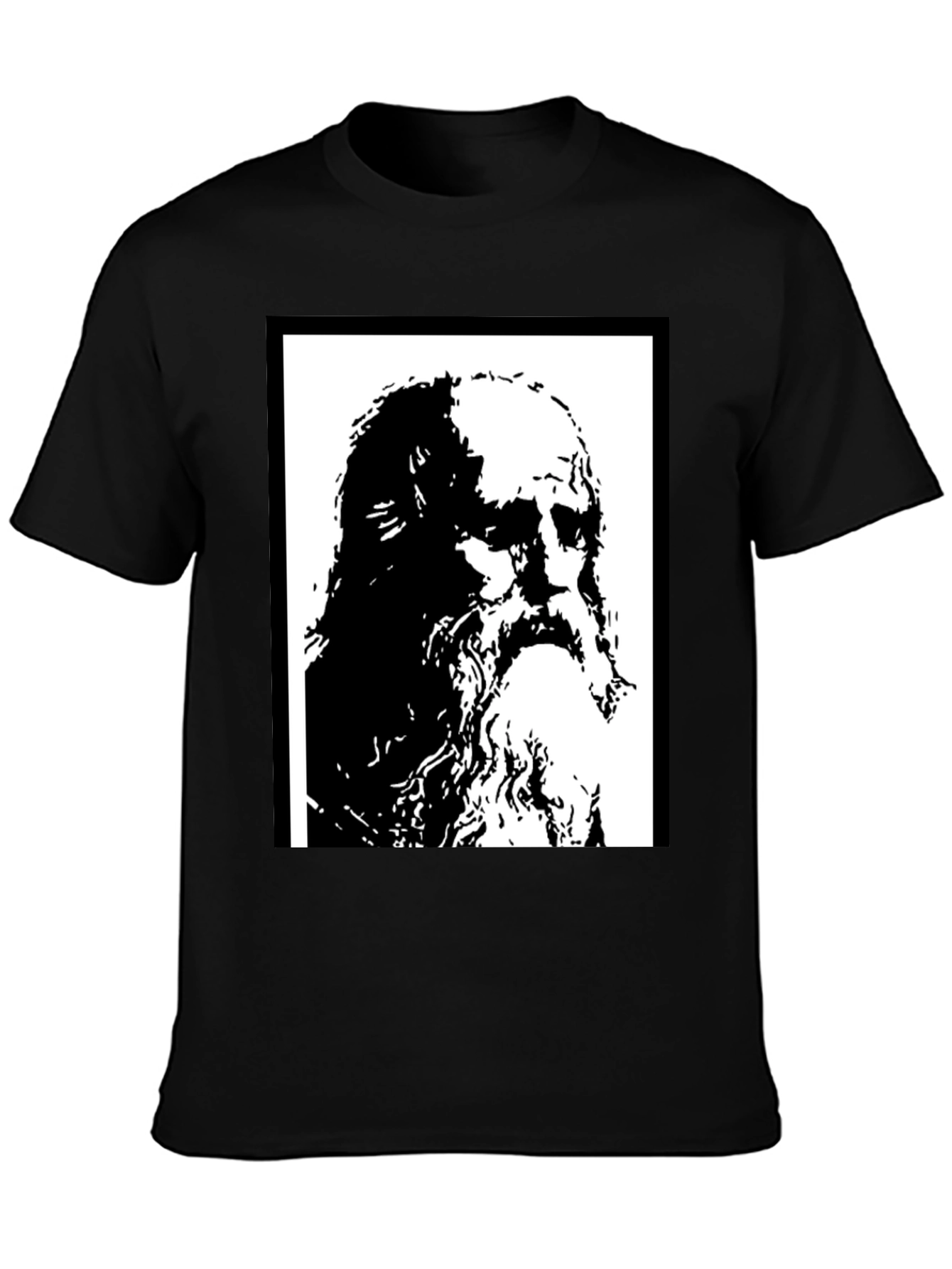 Black Black T-Shirt with Artistic Portrait Print view 3