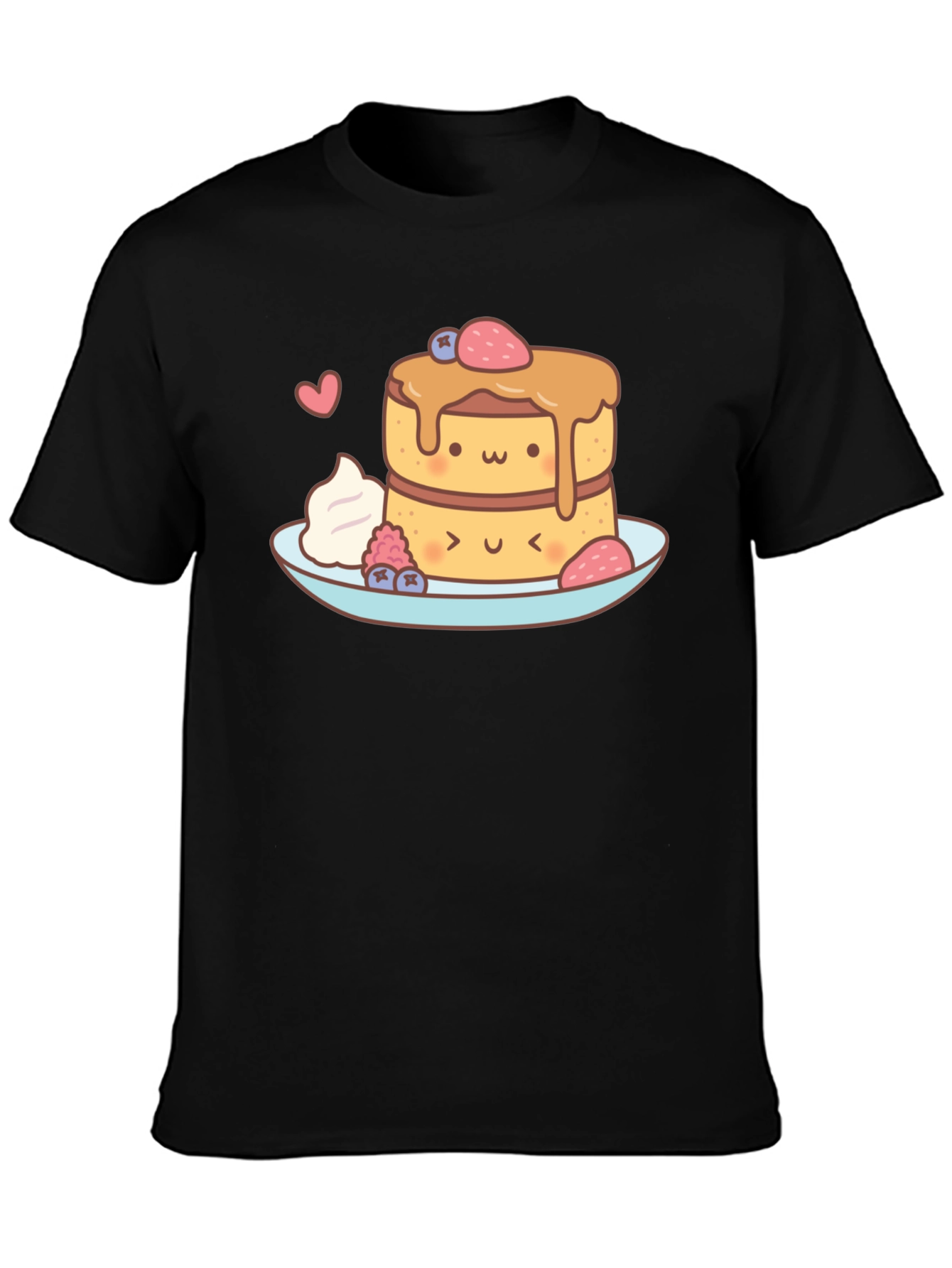 Black Kawaii Pancakes Graphic Tee - Sweet Treat Shirt view 3
