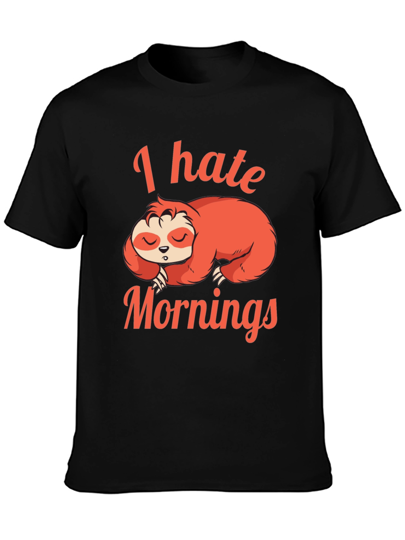 Black I Hate Mornings Sloth Graphic T-Shirt view 3