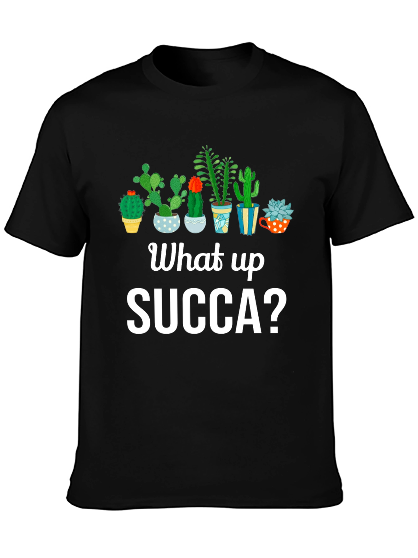 Black What up SUCCA? Cactus Graphic T-Shirt view 3