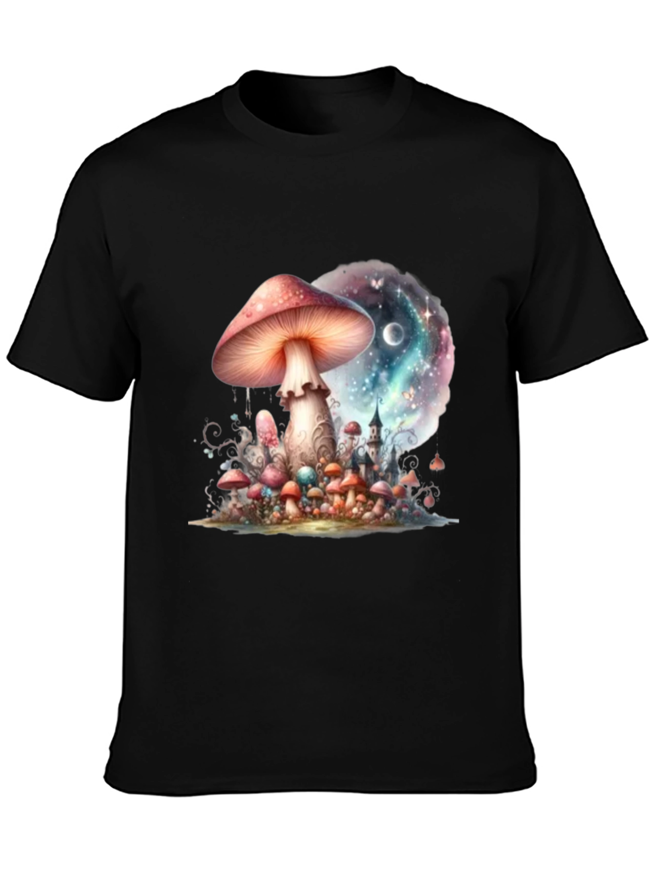 Black Mushroom Galaxy Graphic Tee - Fantasy Design view 3