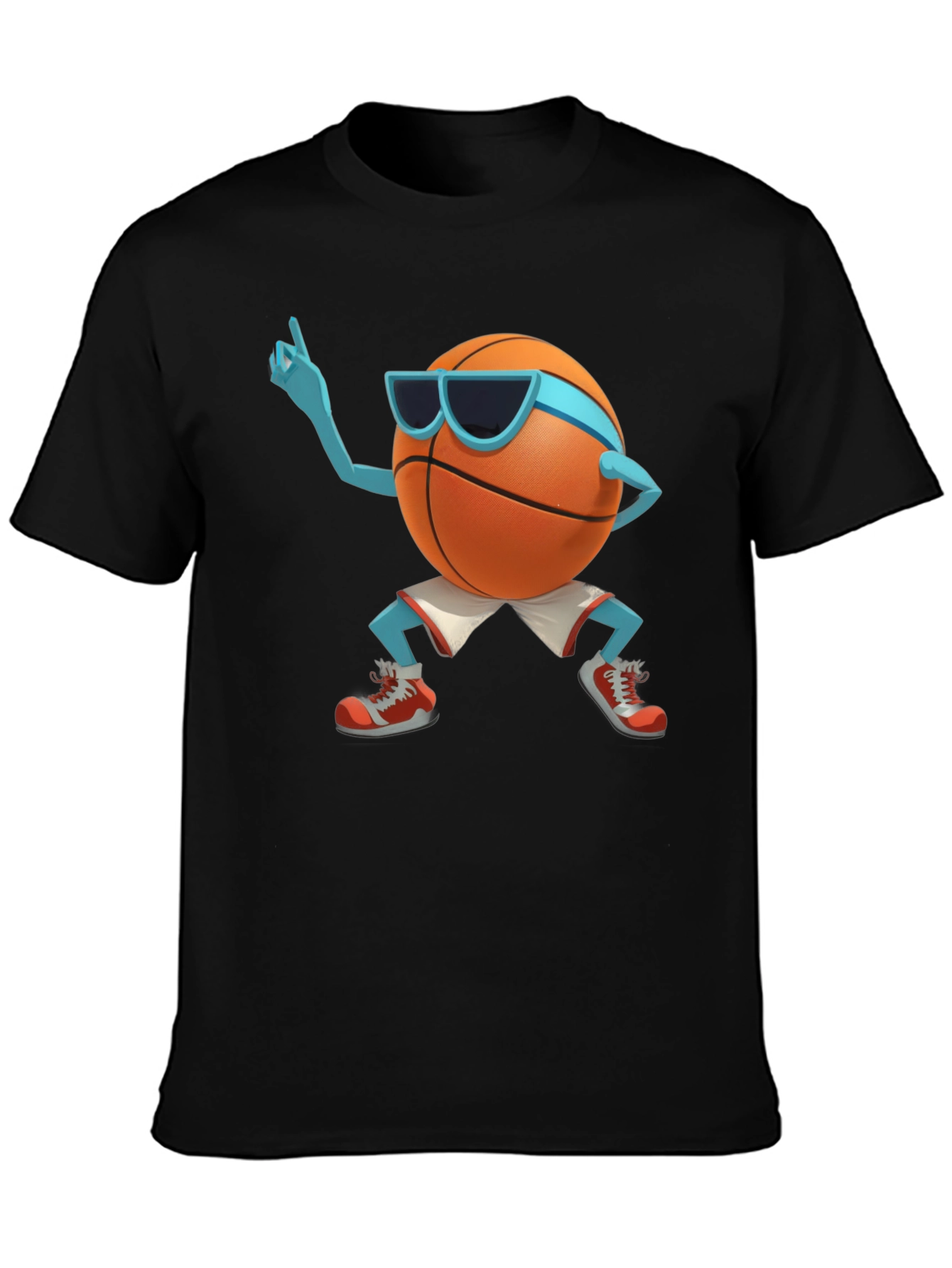 Black Cool Basketball Cartoon Graphic Black T-Shirt view 3