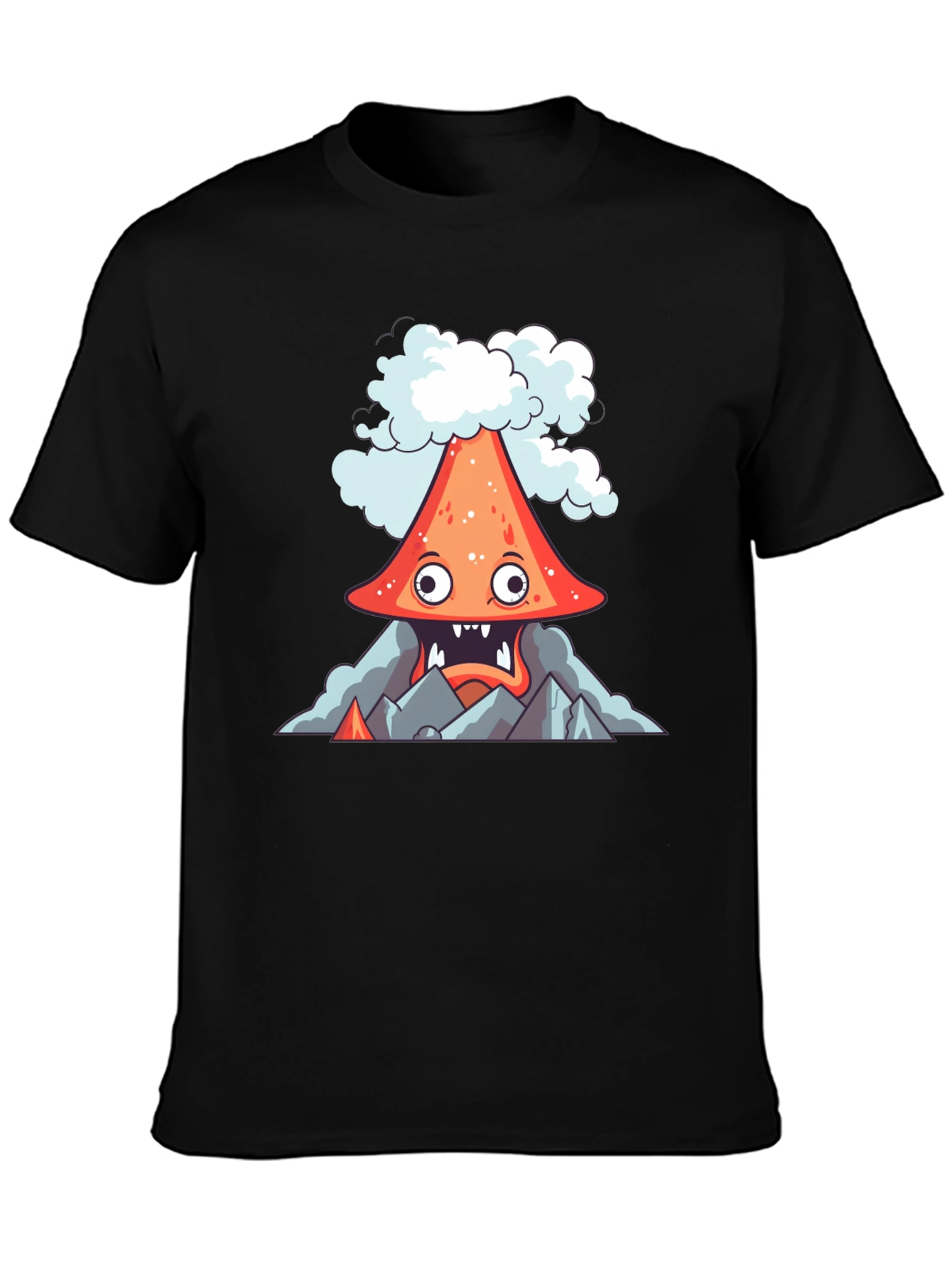 Black Volcano Cartoon Graphic Tee - Black view 3