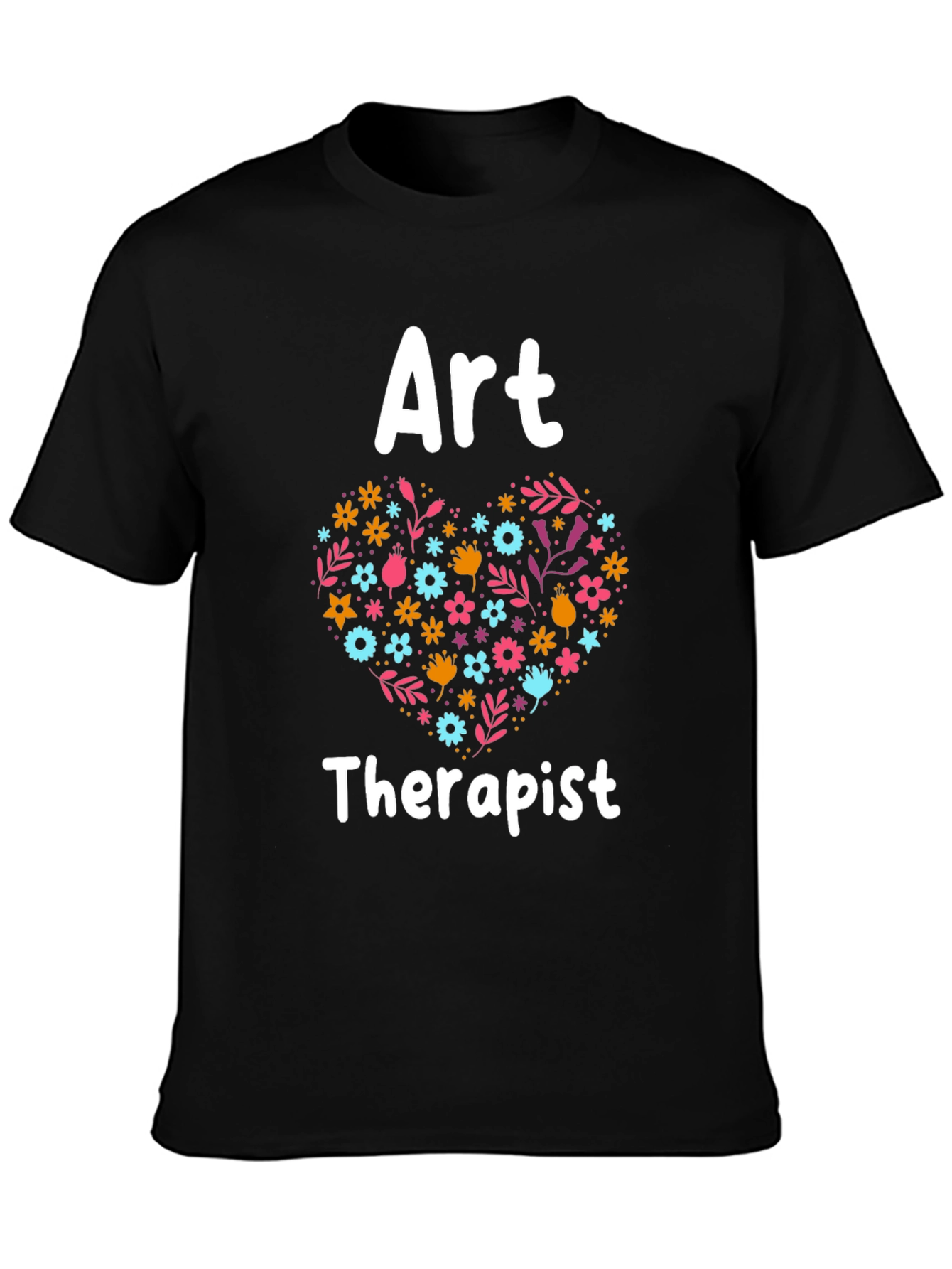 Black Art Therapist Floral Heart Graphic Tee - Black view 3