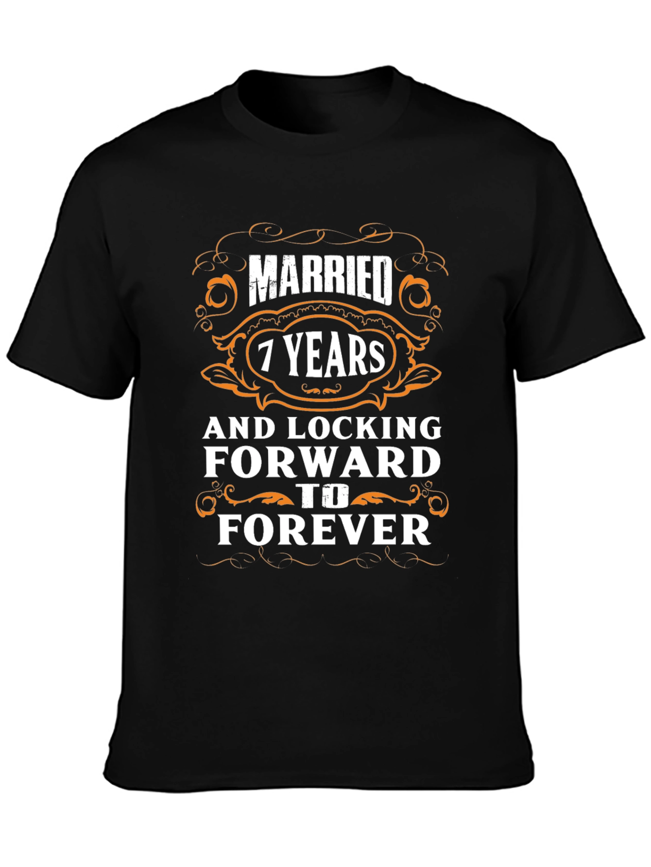 Black Married 7 Years & Locking Forward To Forever T-Shirt view 3