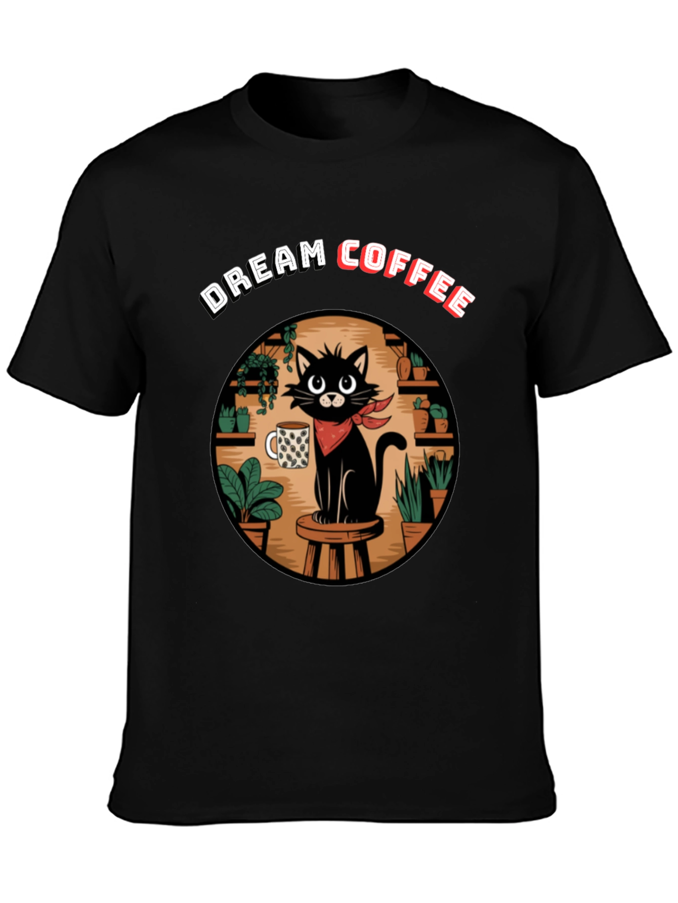 Black Dream Coffee Cat Graphic T-Shirt view 3