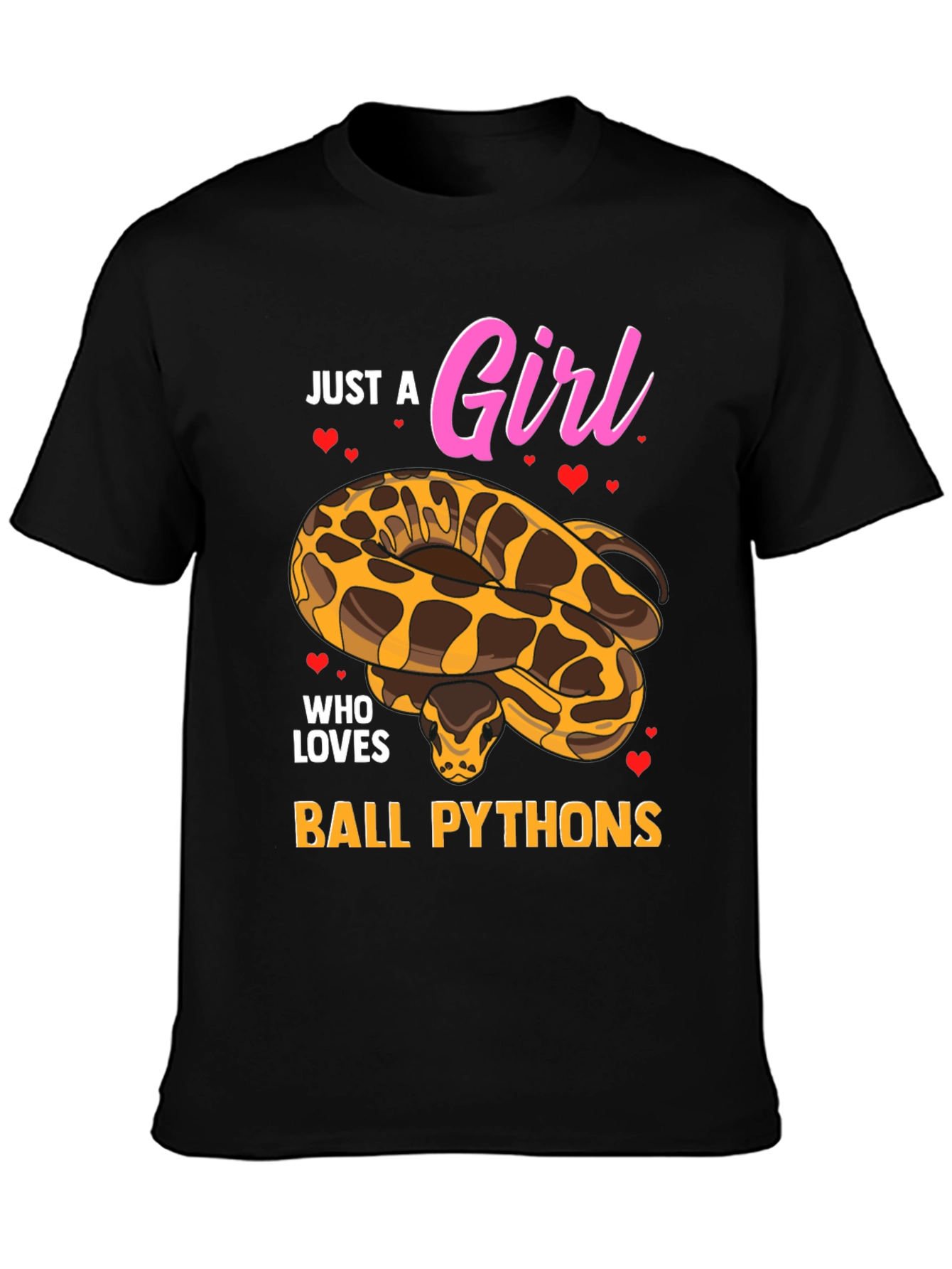 Black Just a Girl Who Loves Ball Pythons T-Shirt view 3