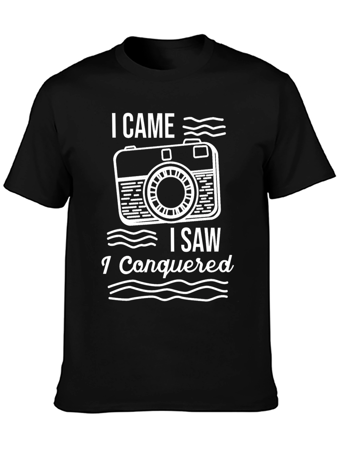 Black I Came I Saw I Conquered Camera Graphic Tee view 3