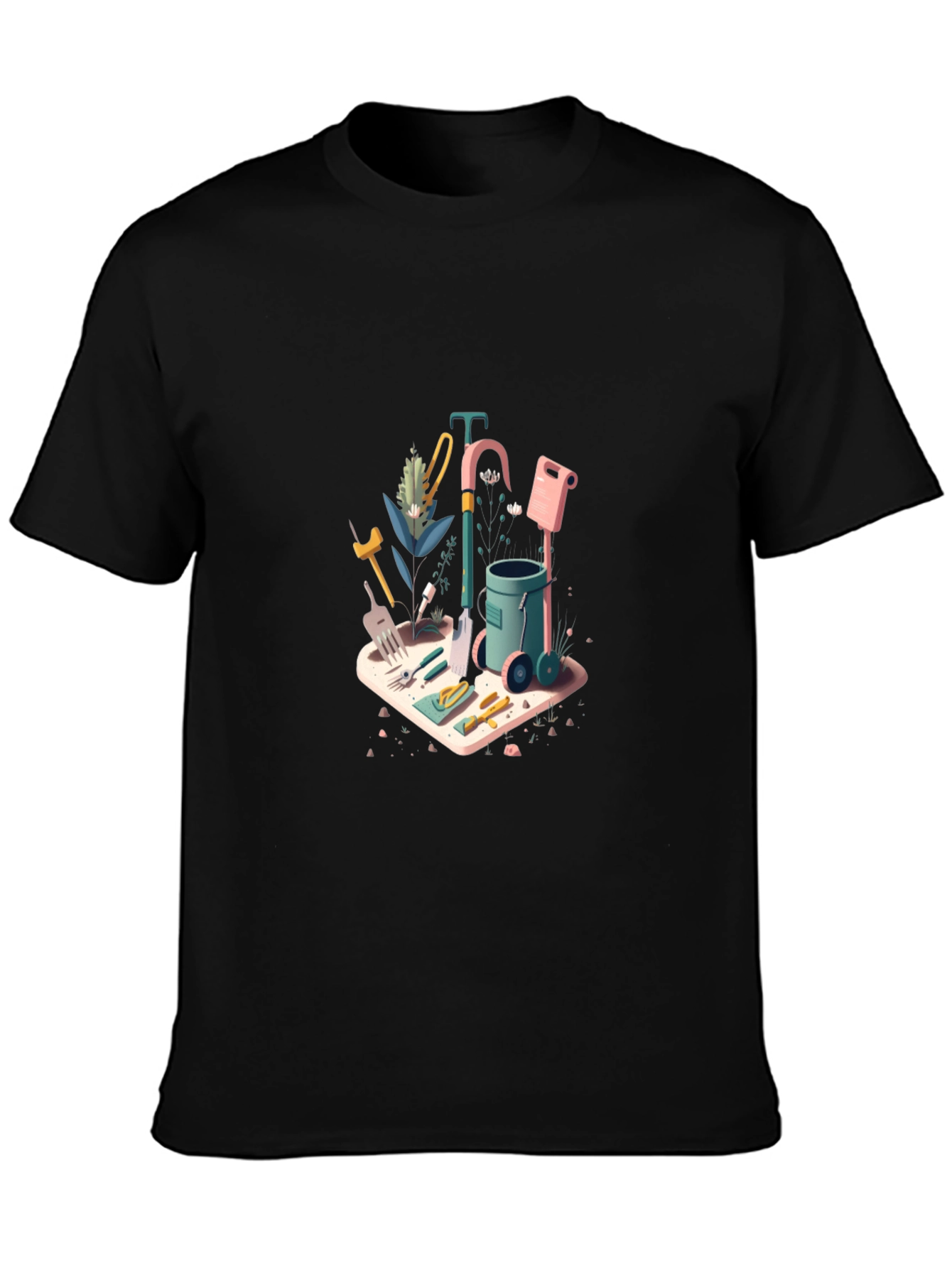 Black Gardening Tools Graphic Tee - Black Cotton Blend view 3