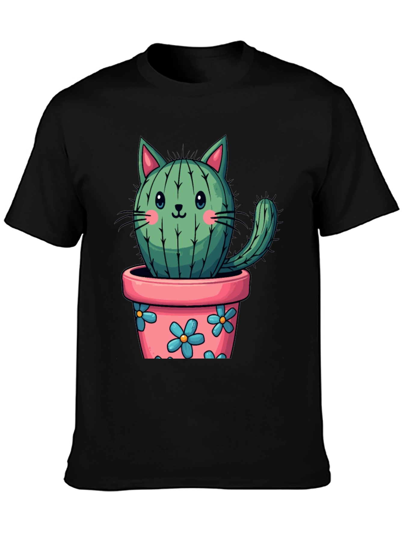 Black Cactus Cat T-Shirt - Potted Plant Kitten Tee view 3
