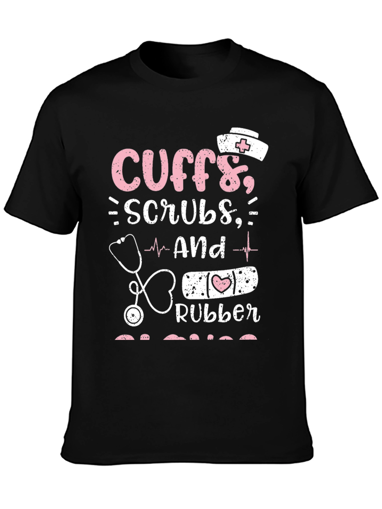 Black Cute Nurse T-Shirt - Cuffs, Scrubs & Rubber view 3