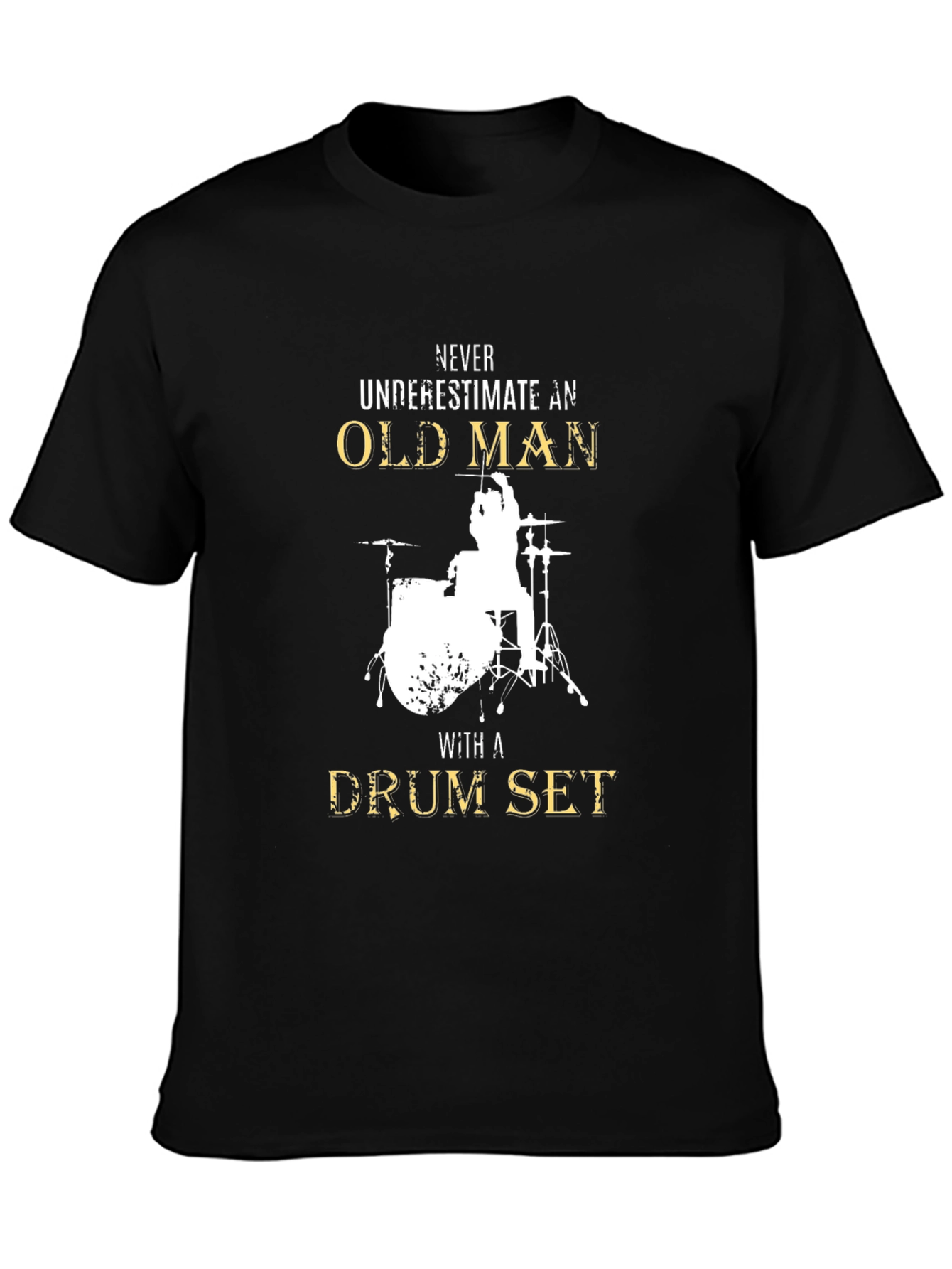 Black Old Man Drum Set T-Shirt - Black Graphic Tee view 3