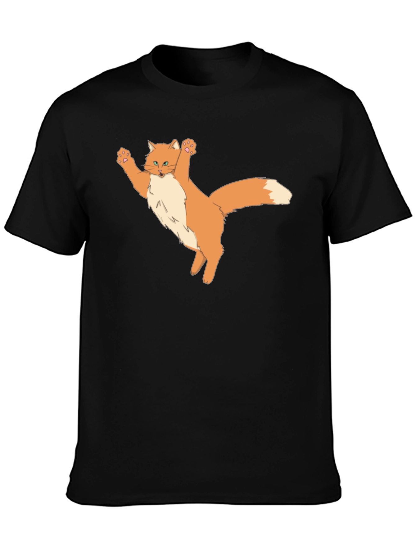 Black Black T-Shirt with Cartoon Cat Design view 3