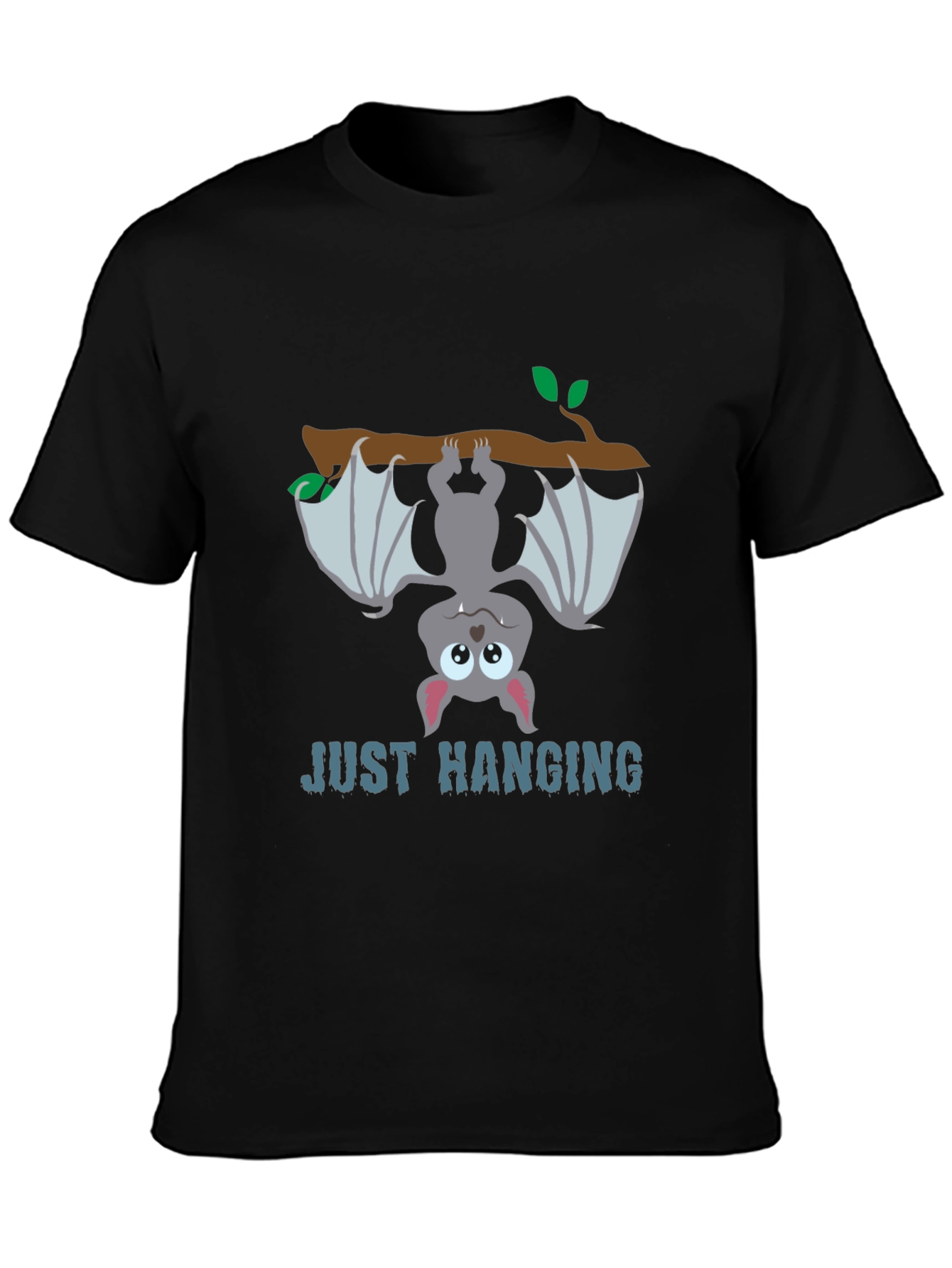 Black Just Hanging Bat Graphic Tee - Black Cotton T-Shirt view 3