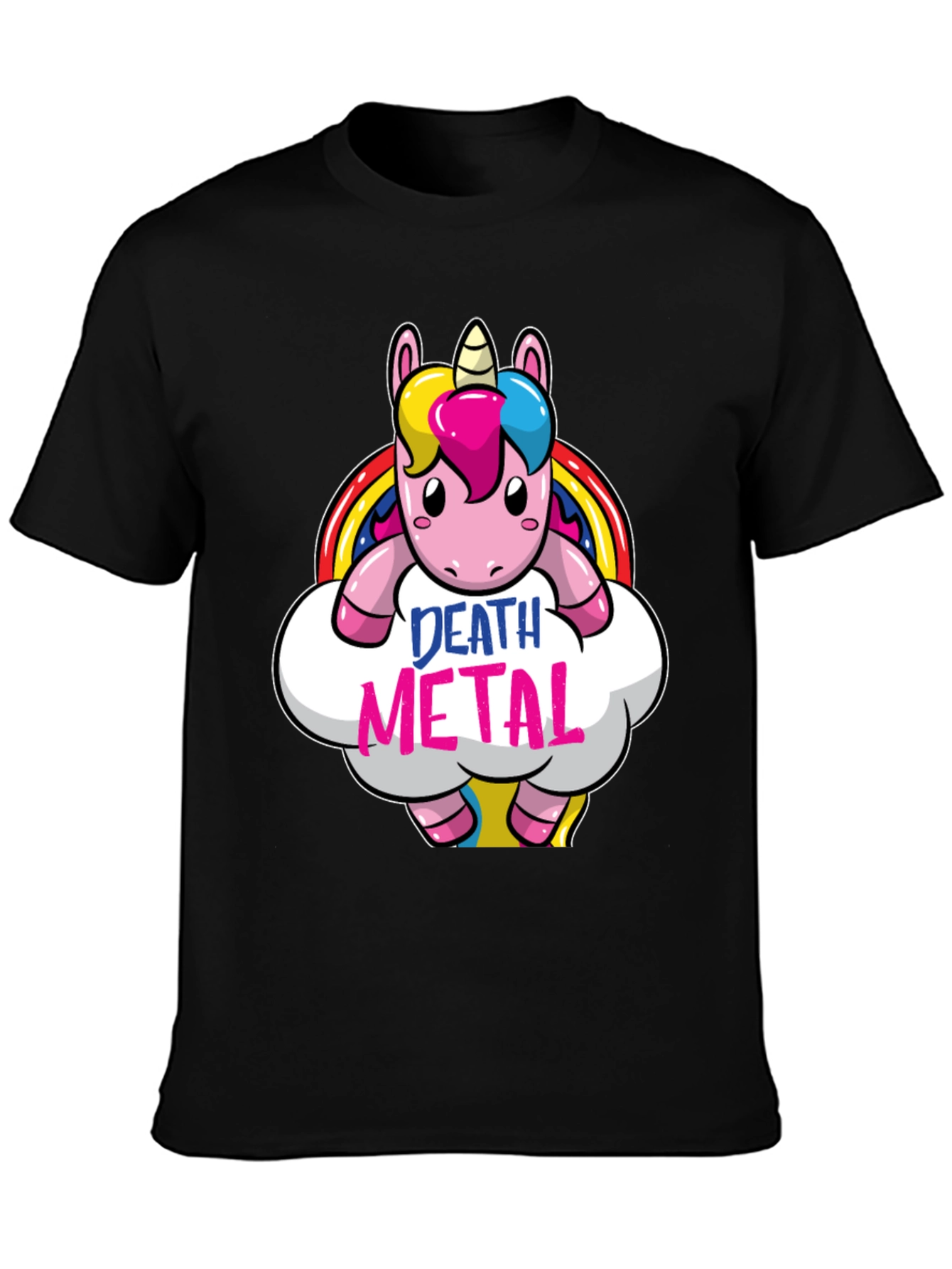 Black Death Metal Unicorn Graphic T-Shirt - Black view 3