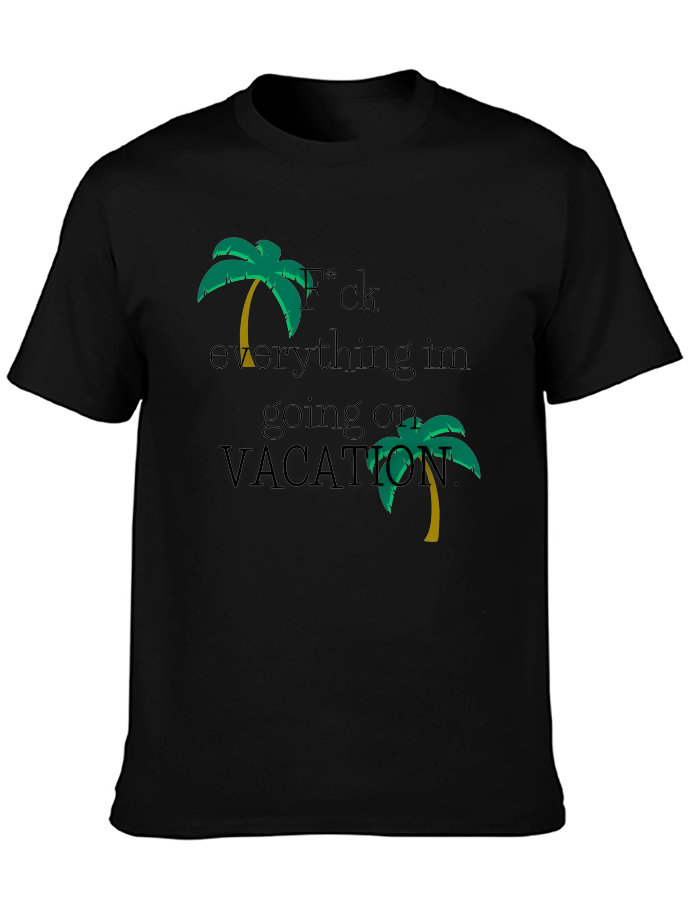 Black Vacation Mode Black T-Shirt - Palm Tree Design view 3