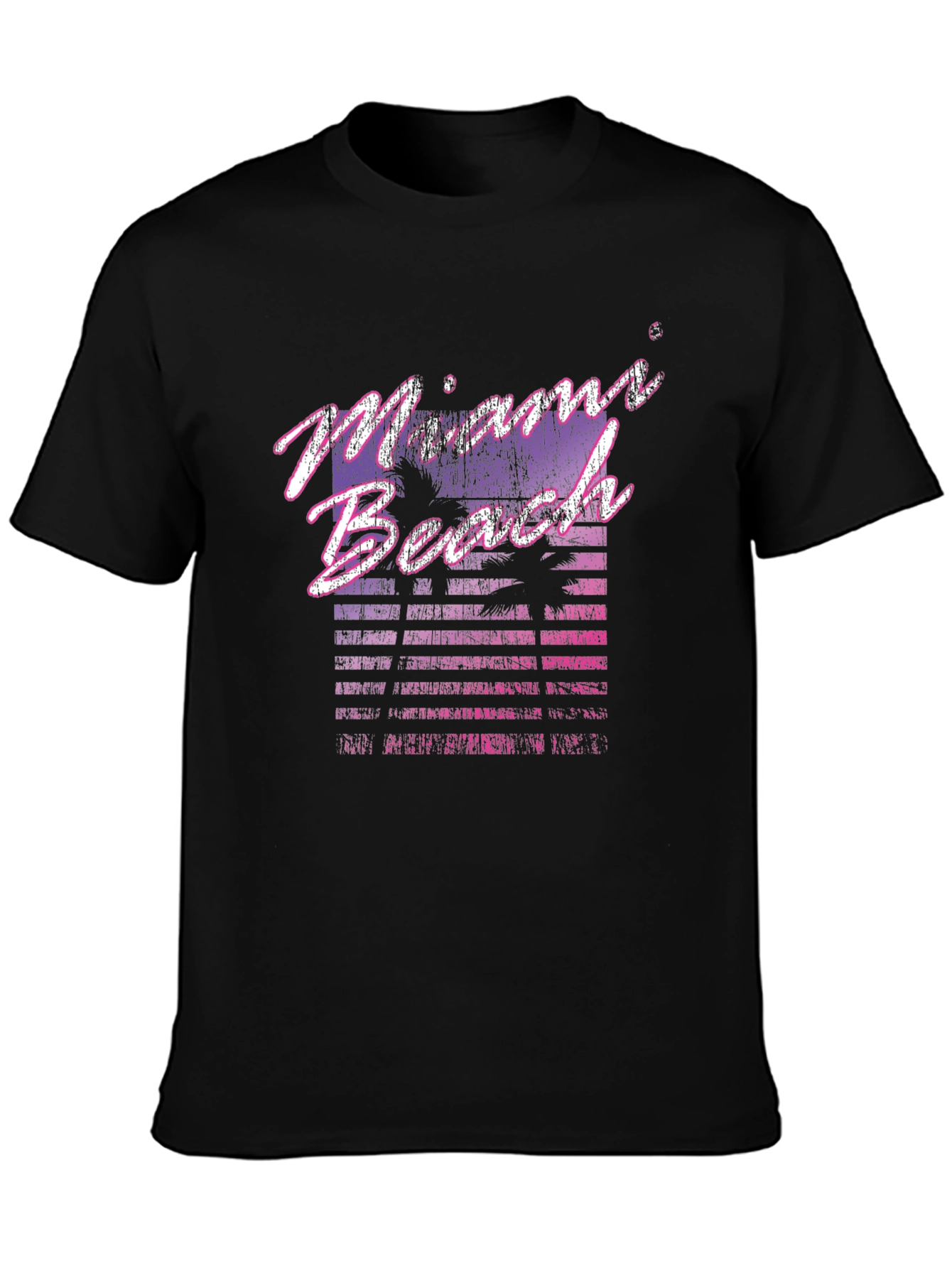 Black Miami Beach Retro Graphic Black T-Shirt view 3
