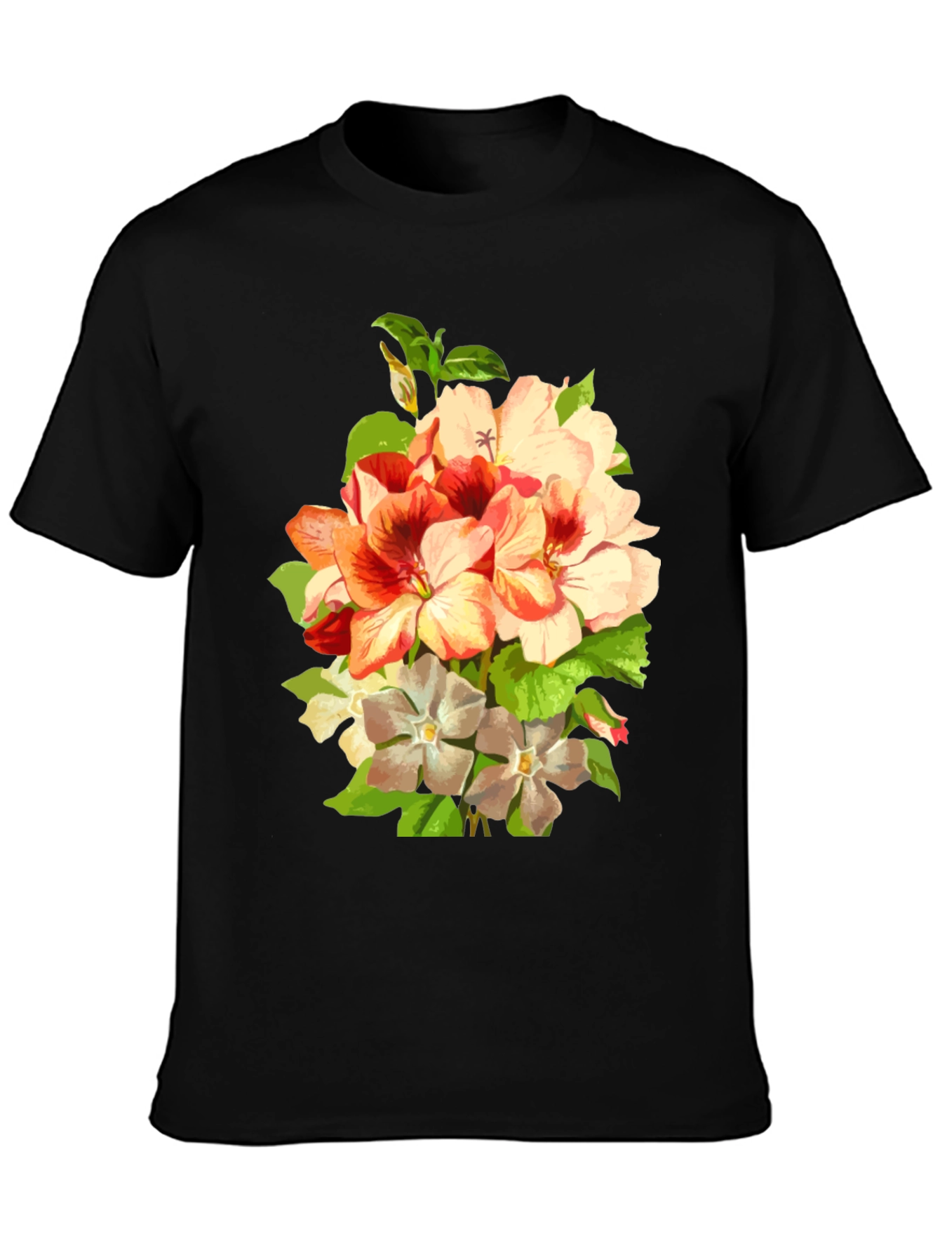 Black Floral Bouquet Graphic Tee - Black Cotton T-Shirt view 3
