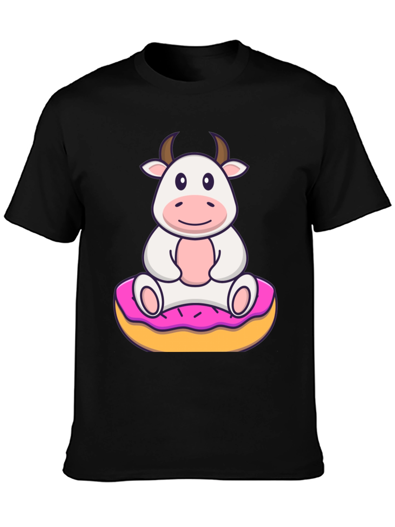 Black Cow on Donut Graphic Tee - Cute Cartoon Style view 3