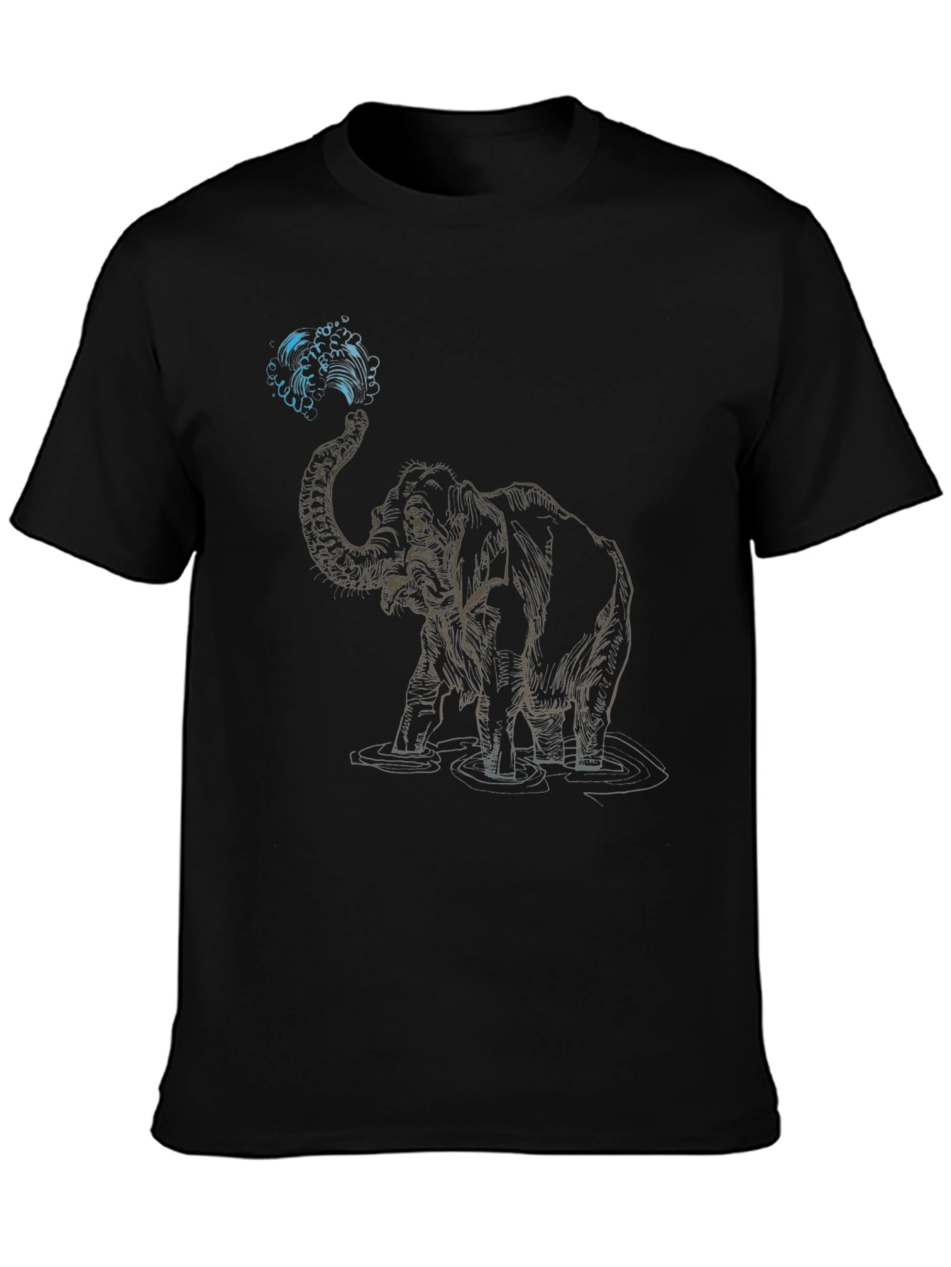 Black Elephant Water Art Graphic T-Shirt view 3