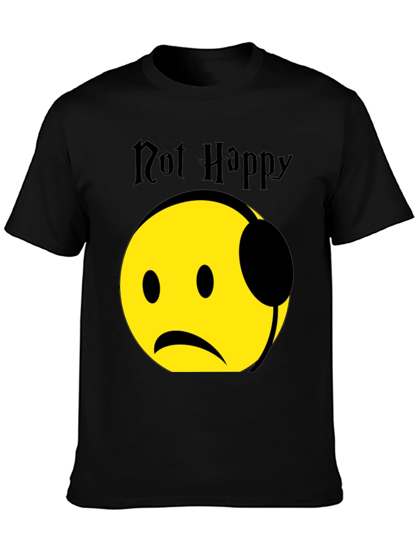 Black Not Happy Emoji Graphic T-Shirt - Trendy Casual Wear view 3
