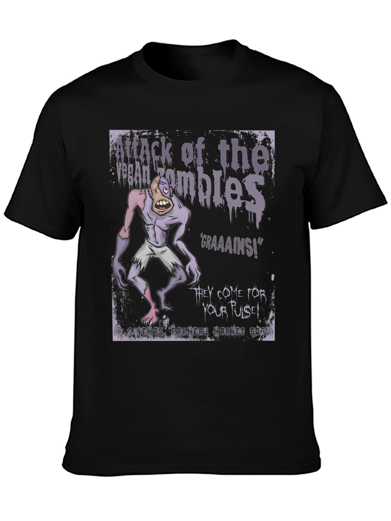 Black Vegan Zombie T-Shirt: Graaaains! view 3
