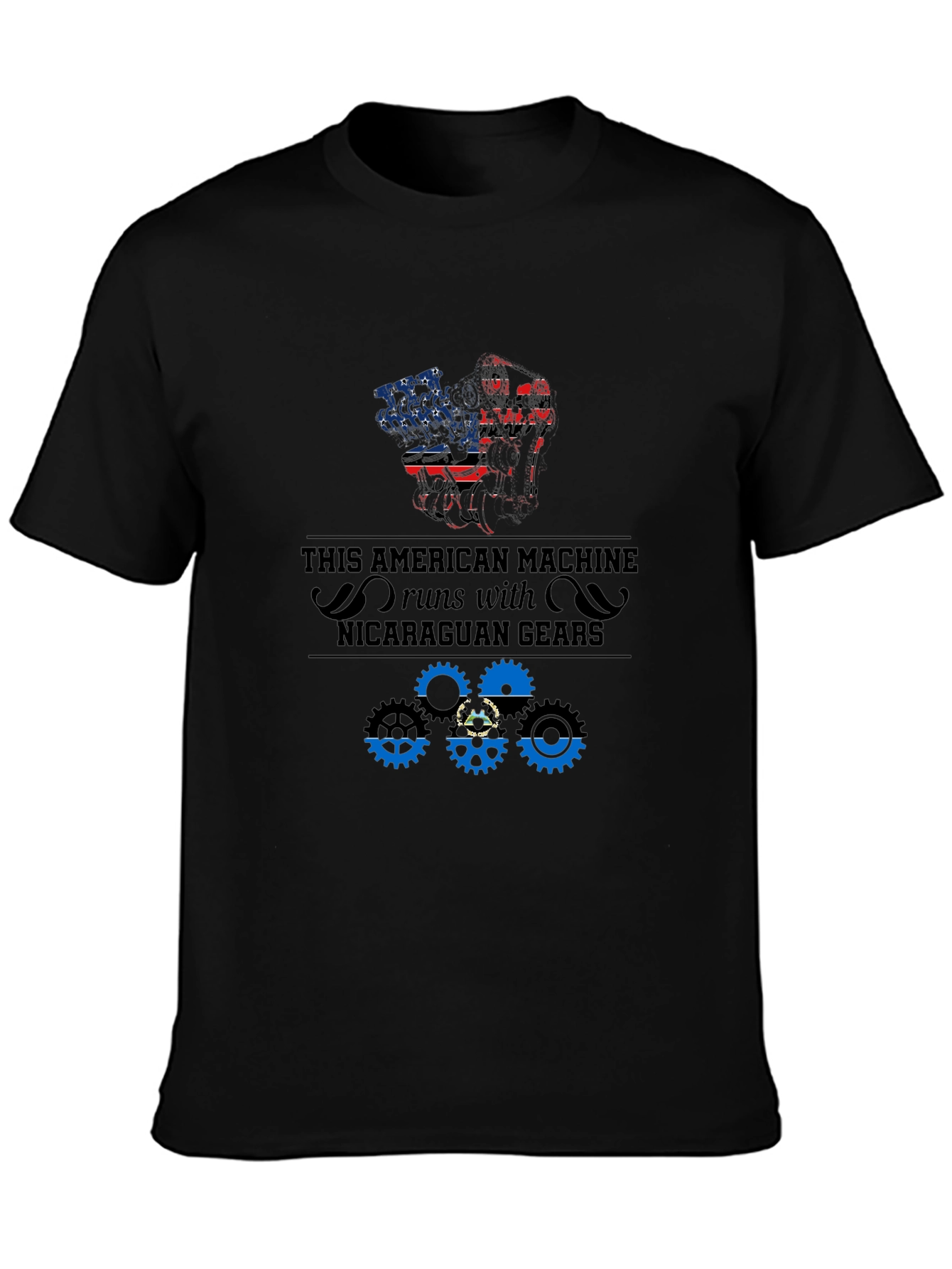 Black American Machine Nicaragua Gears T-Shirt view 3