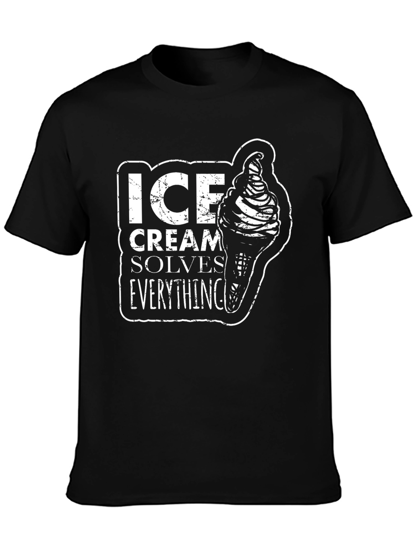 Black Ice Cream Solves Everything Black T-Shirt view 3
