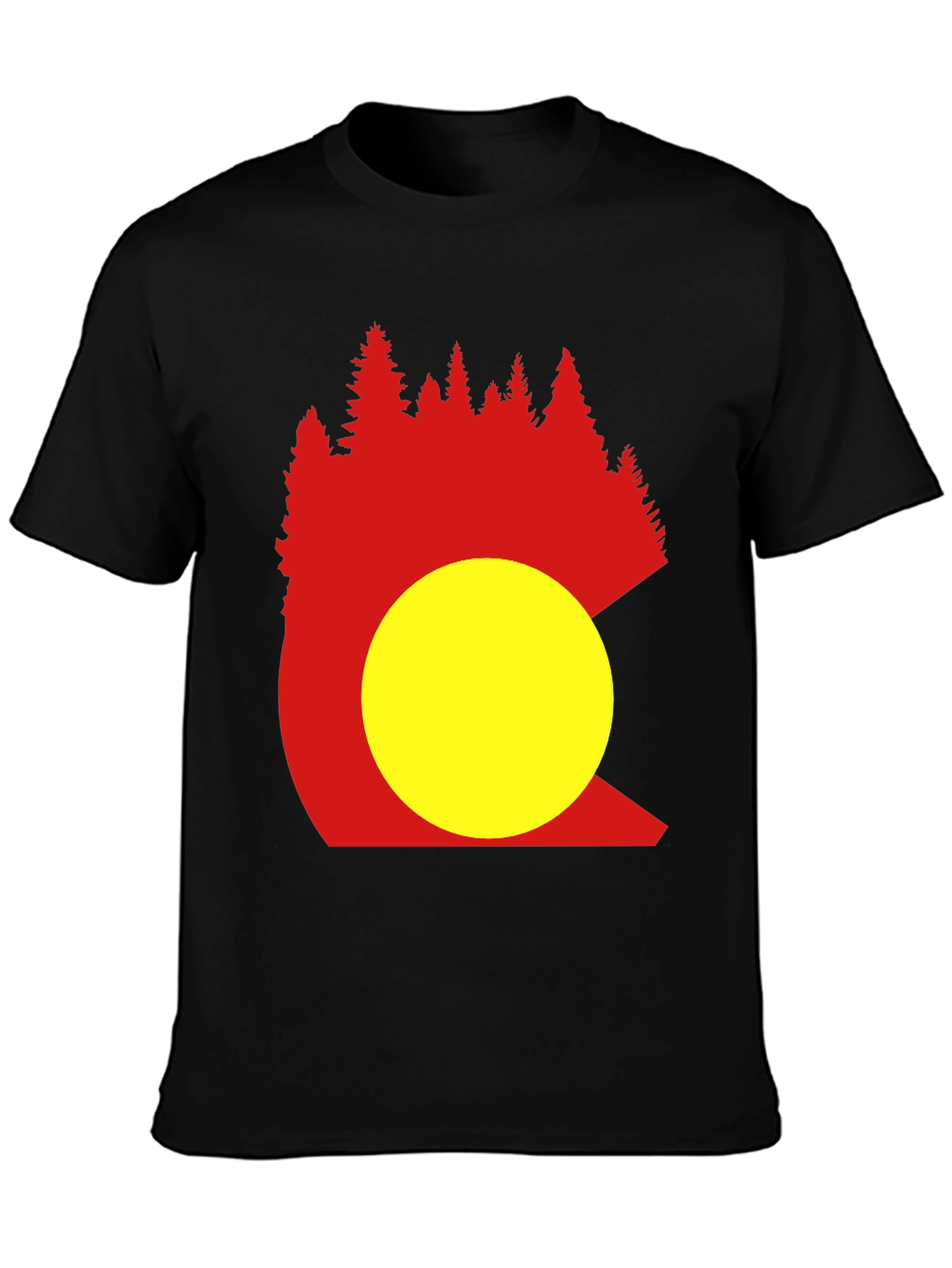 Black Colorado Trees Men's Black Graphic T-Shirt view 3