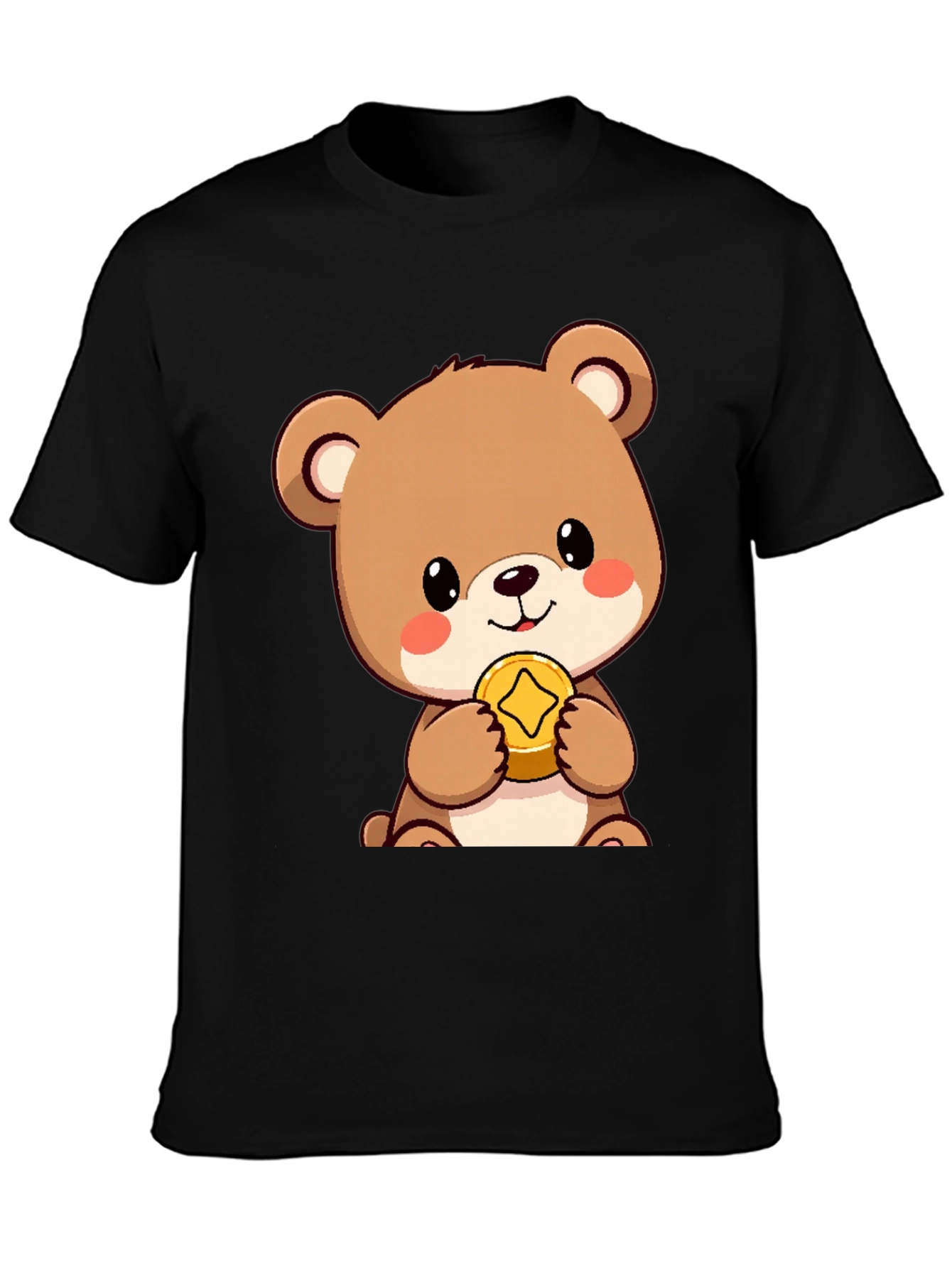 Black Cute Bear with Coin Black T-Shirt view 3