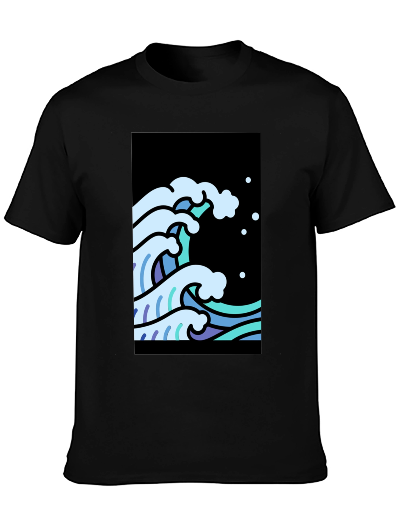 Black Cool Waves Graphic Tee - Black Cotton T-Shirt view 3