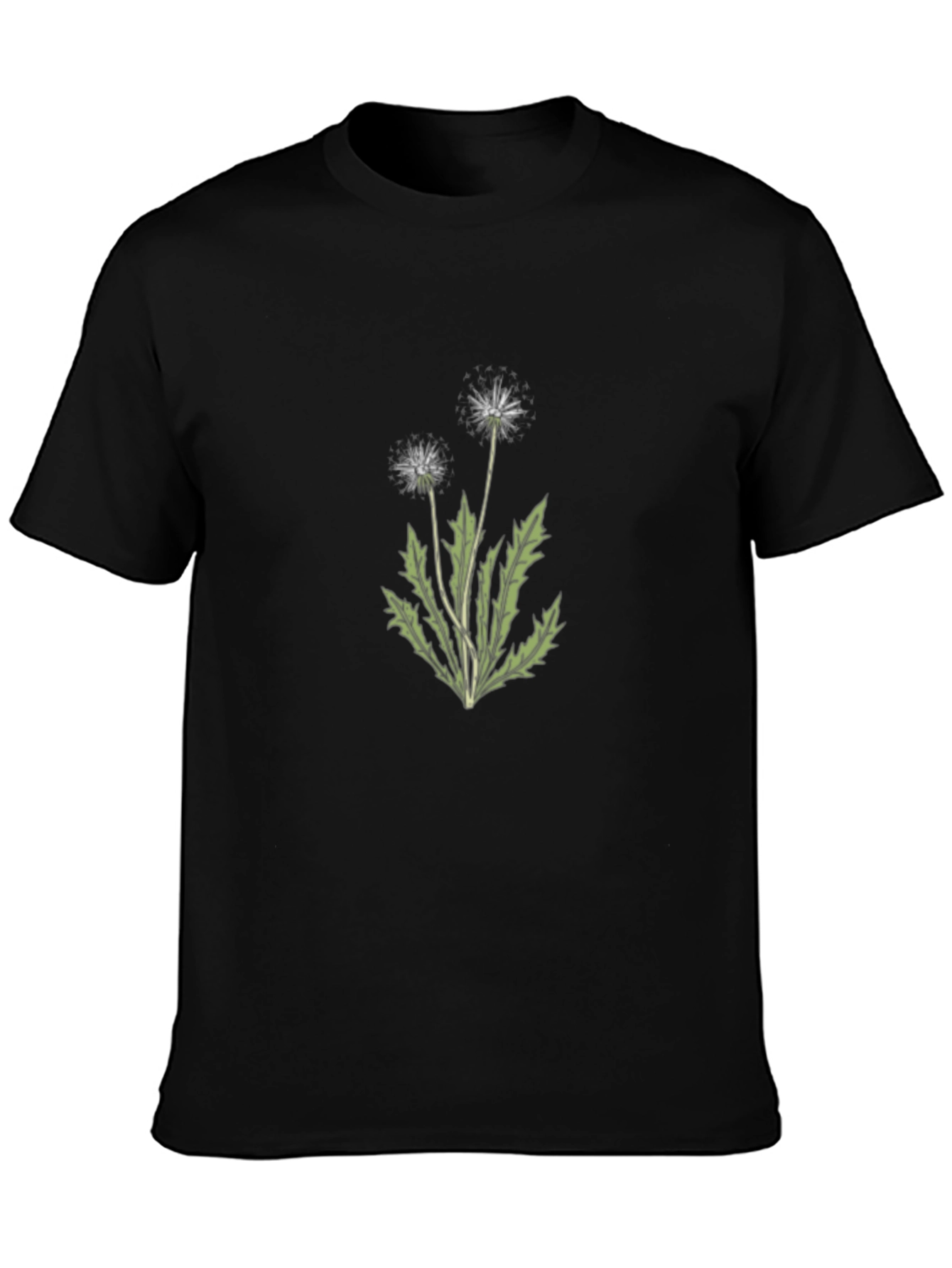 Black Botanical Dandelion Graphic Tee - Soft Black Cotton view 3